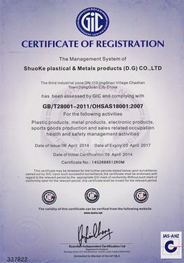 Certificação do Sistema de Gestão de Saúde Ocupacional de OHSAS18001
